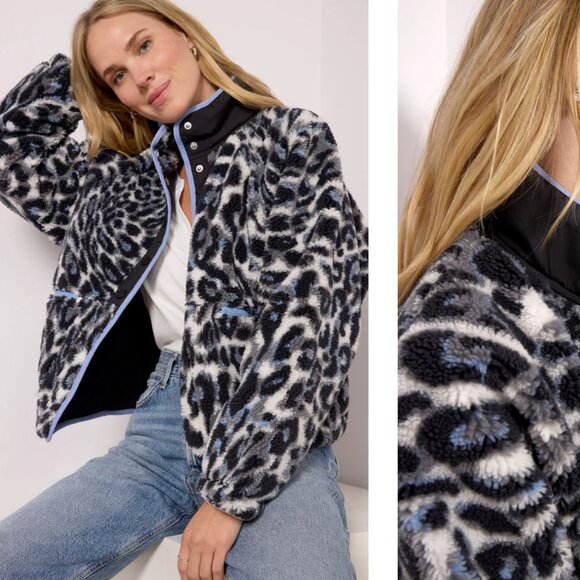 FP Movement Rocky Ridge Fleece Button Up Sweater Jacket Blue Leopard Cheetah S - Picture 2 of 9